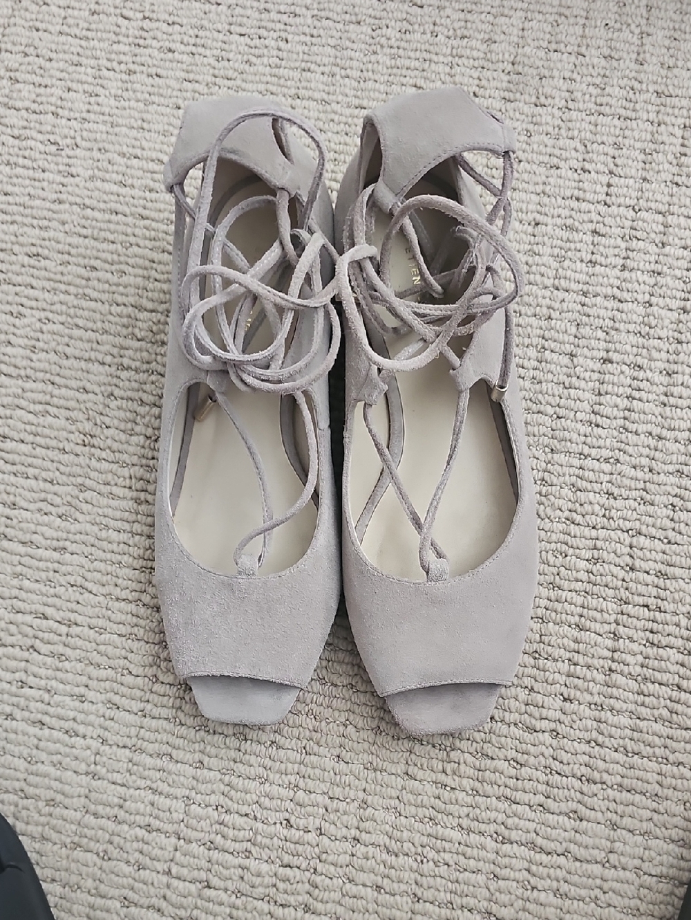 Etienne Aigner Lace-Up Suede Peep-Toe Heels in Light Taupe